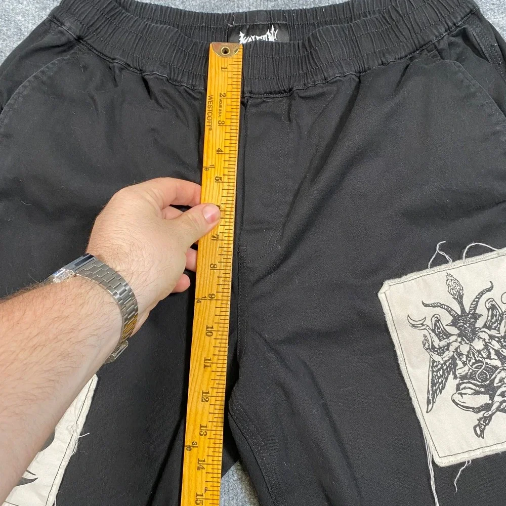 Welcome Skateboards Mens Black Patchwork Punk Graphic Pants Baphomet Size M - Picture 4 of 8